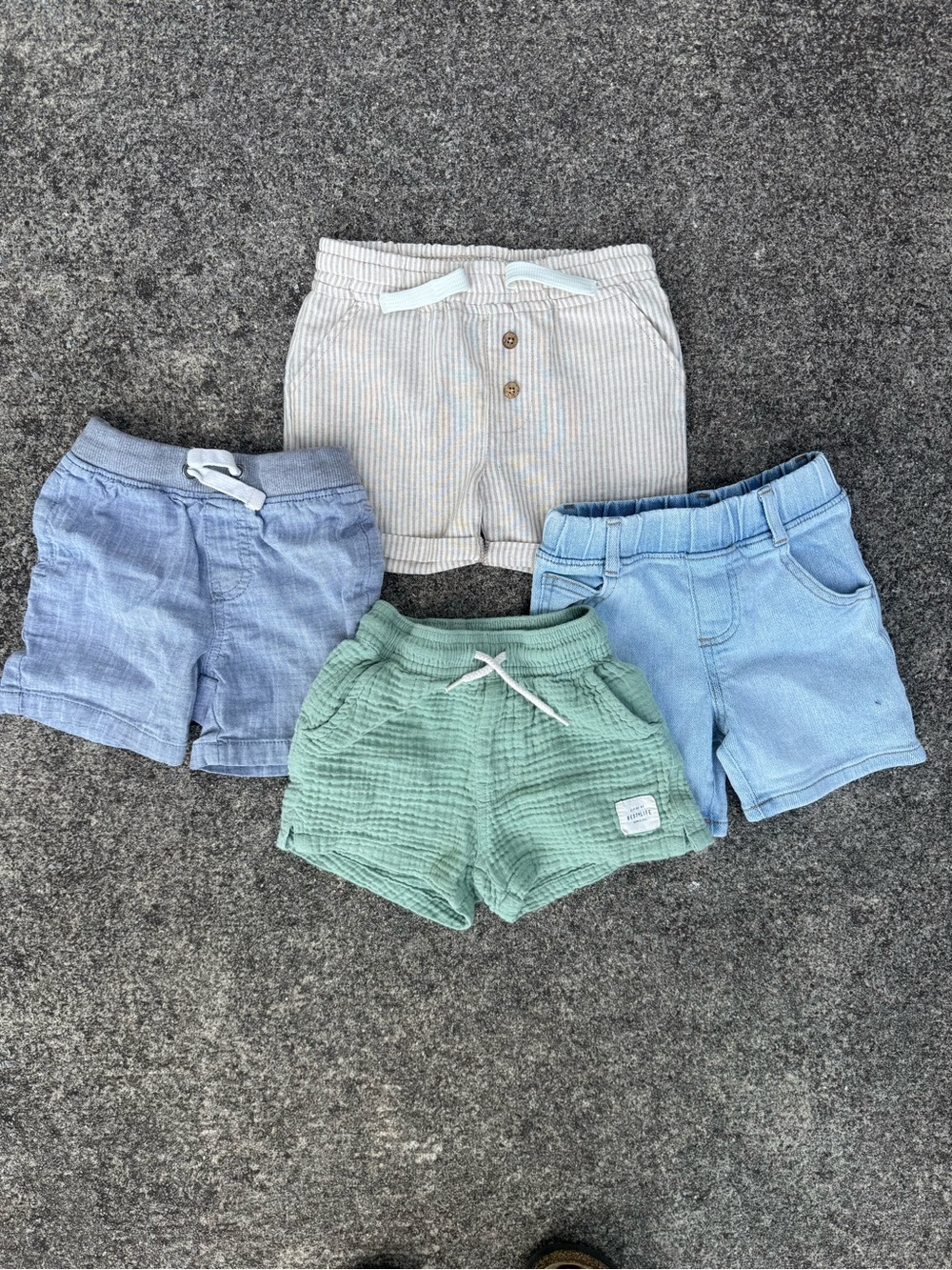 Boys 2T Cotton Blend Pull-On Shorts (4)- Sage Green, Light Blue, Cream, Denim